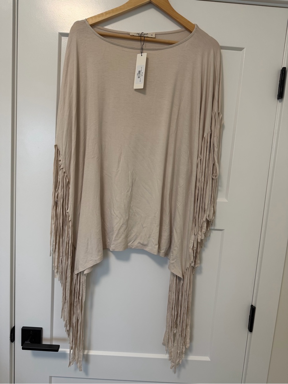 Three Birds Nest Fringe-Sleeve Women's Top in Beige
